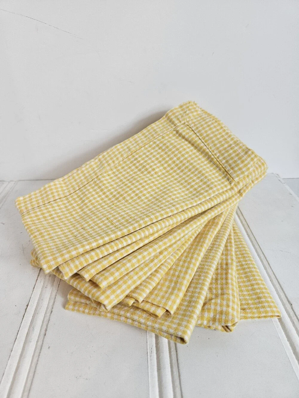 Yellow White Gingham Cloth Napkins Set of 10 16x17 Checkered Cottagecore Dining!